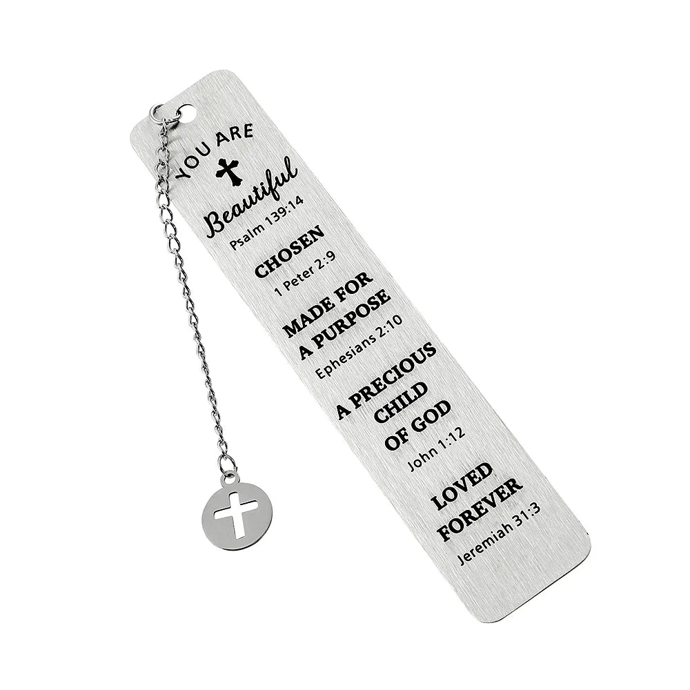 Metal Christian Scripture Bookmark with Cross Charm