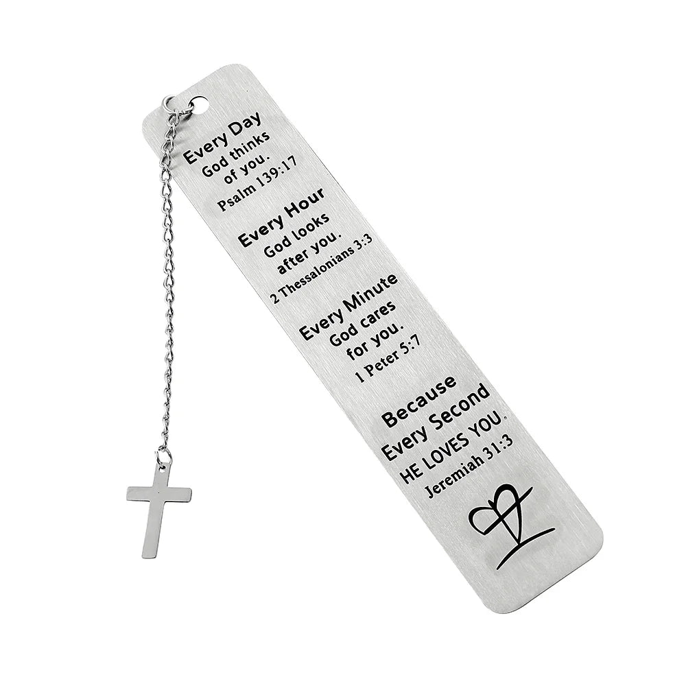 Metal Christian Scripture Bookmark with Cross Charm