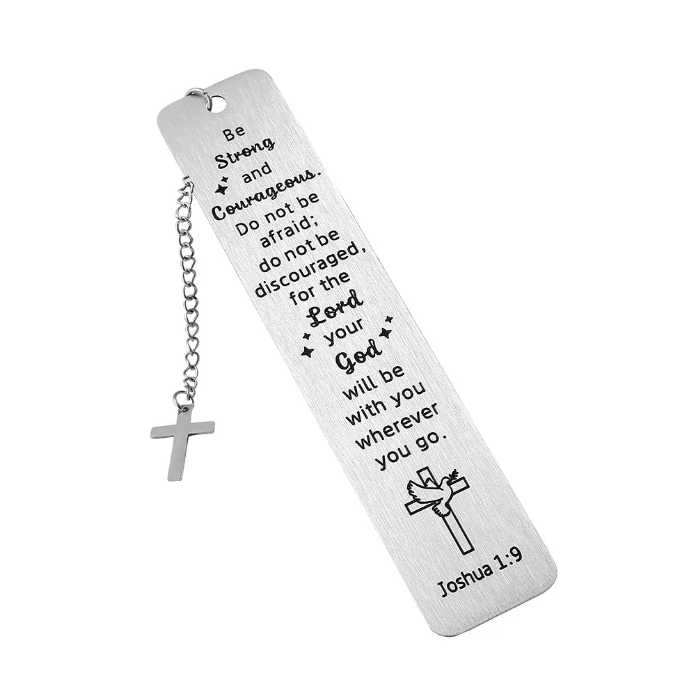 Metal Christian Scripture Bookmark with Cross Charm
