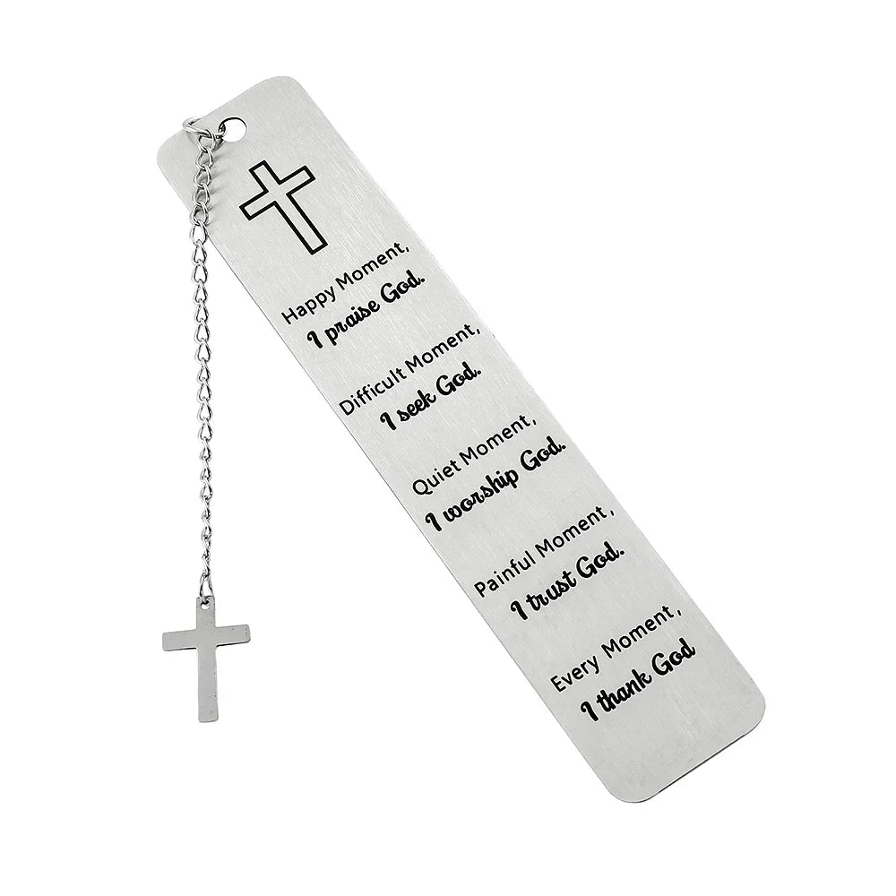 Metal Christian Scripture Bookmark with Cross Charm