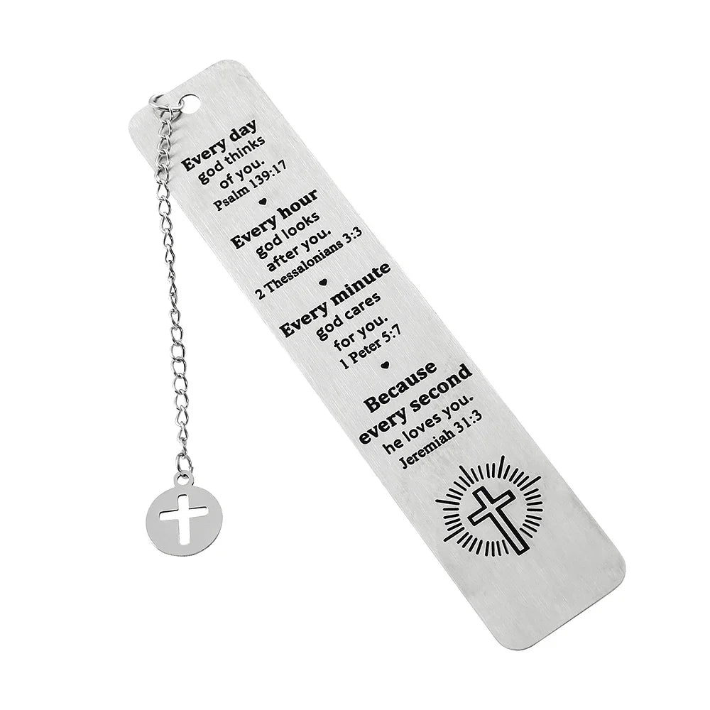Metal Christian Scripture Bookmark with Cross Charm