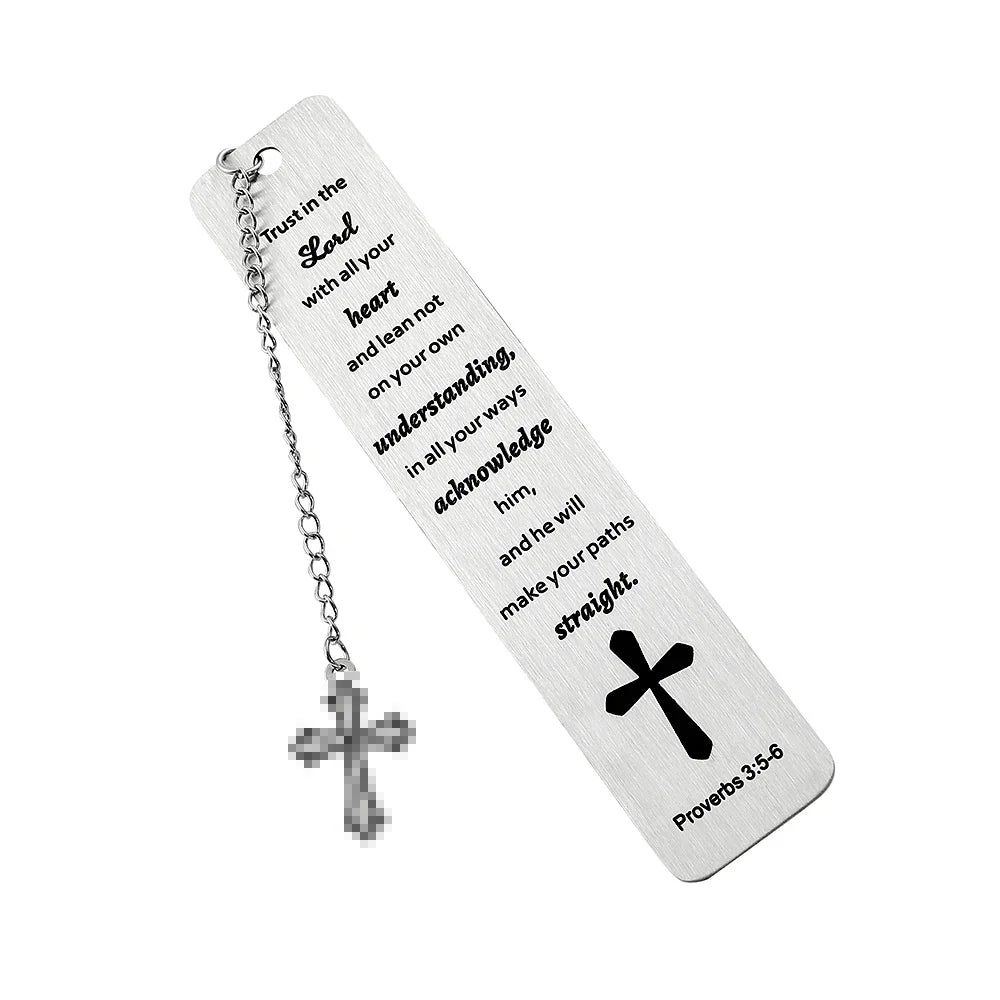 Metal Christian Scripture Bookmark with Cross Charm