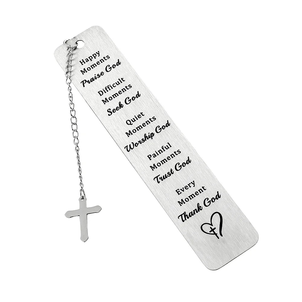Metal Christian Scripture Bookmark with Cross Charm