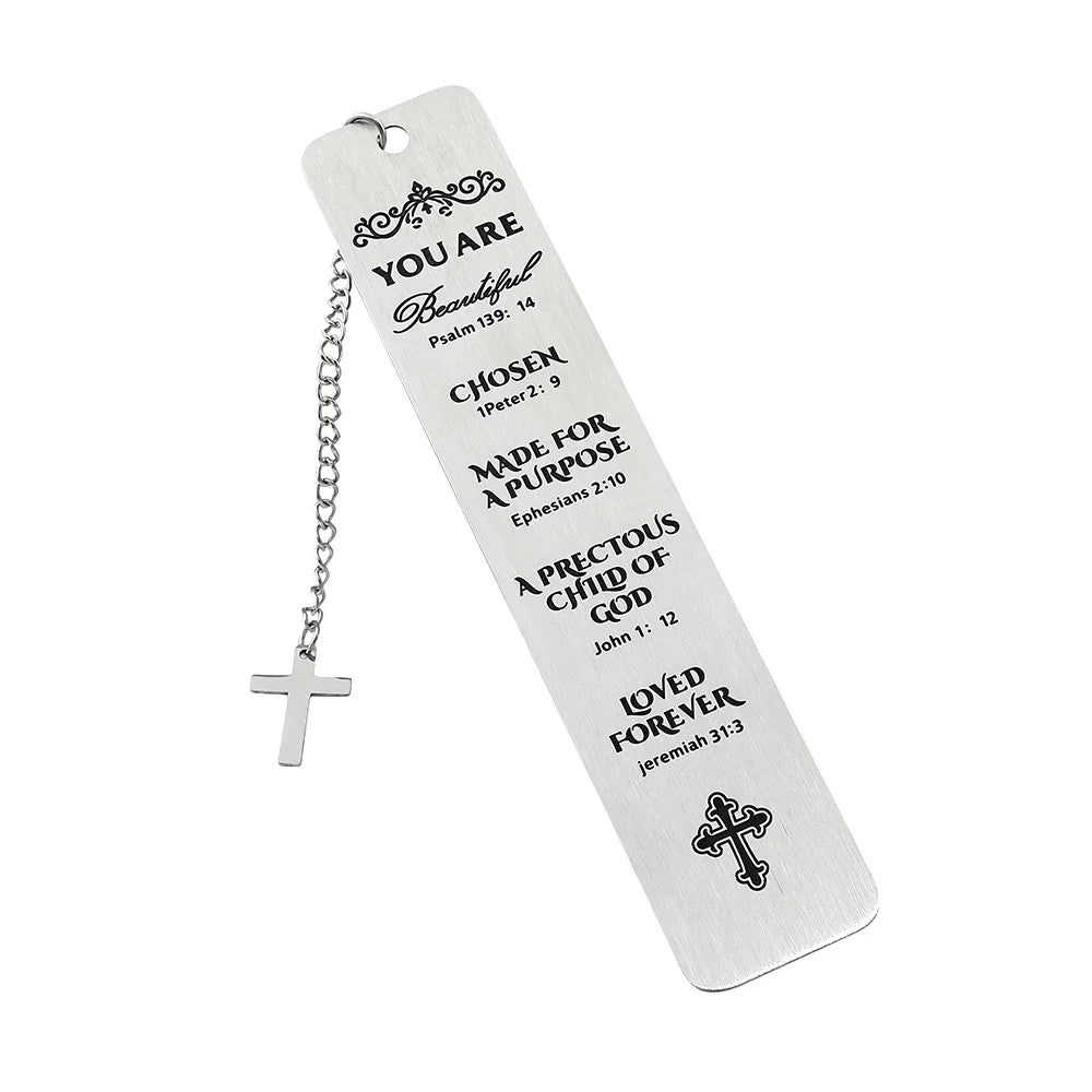 Metal Christian Scripture Bookmark with Cross Charm