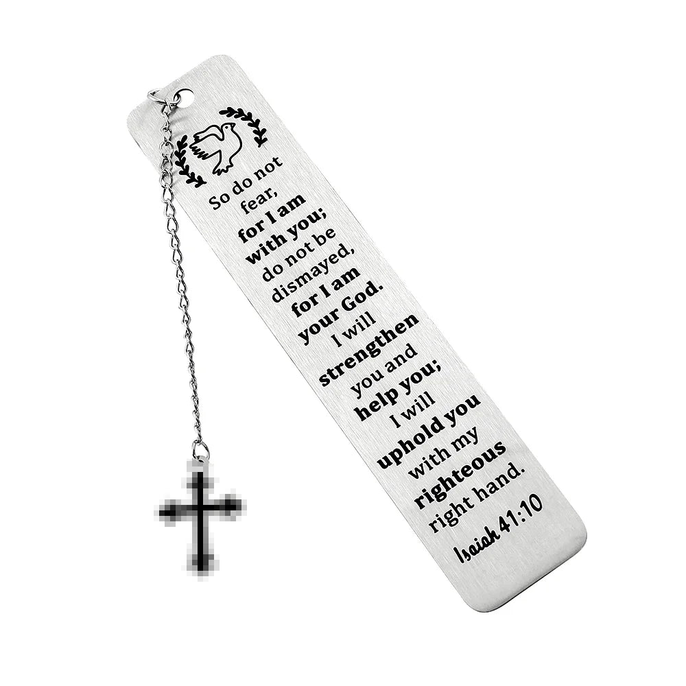 Metal Christian Scripture Bookmark with Cross Charm